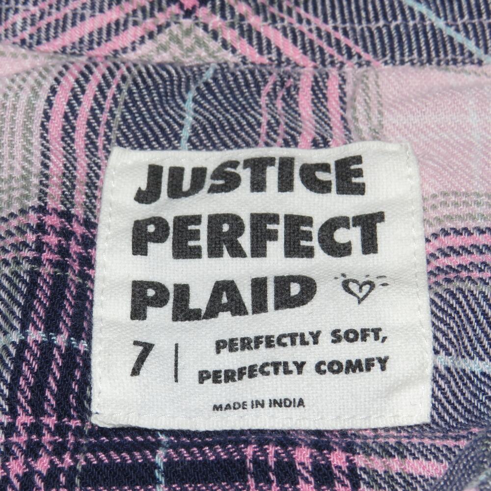 Justice Pink Perfectly Plaid Print Long Sleeve Girls Button Up Shirt - Picture 5 of 6
